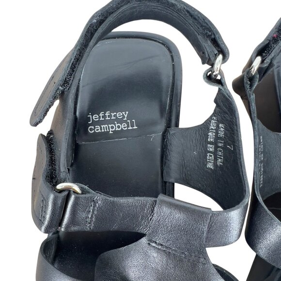 Jeffrey Campbell Poisson Fisherman Sandals Black Leather Size 7 - Picture 6 of 7